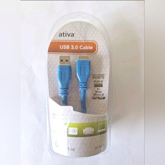 ATIVA Micro USB-A to MICRO-B USB 3.0 6 FT CABLE - Picture 1 of 4